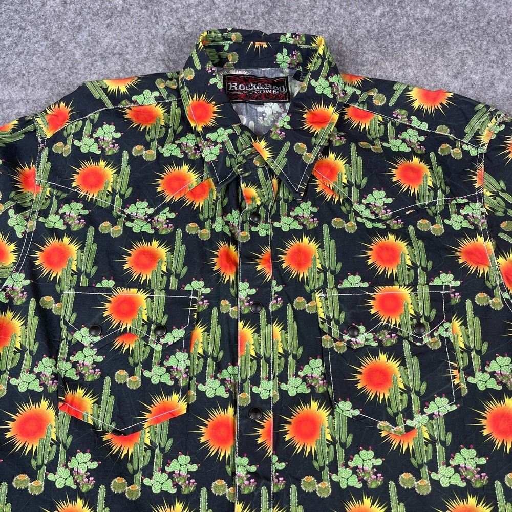 Rock & Roll Cowboy Western Shirt Mens Large Pearl Snap Southwest Cactus Sun AOP